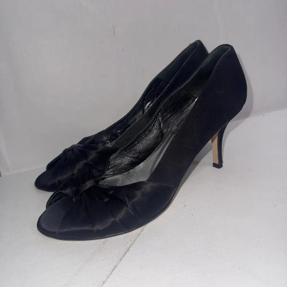 Butter For Diane B Satin Peep Toe Italian Black Minimalist Pumps‎ Heels Size 9